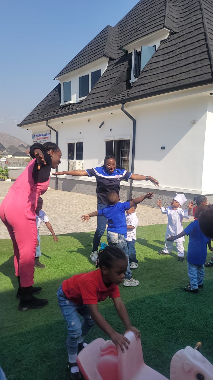 Morning stretching exercises in the school courtyard